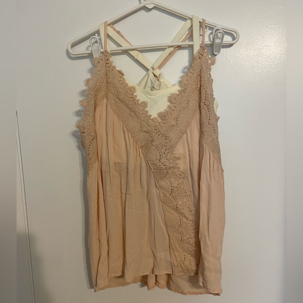 Lace Trim Peach Tank Top